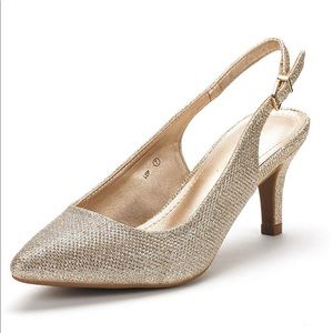 DREAM PAIRS Brand New Gold Glitter Slingback Kitten Heels Size 6.5